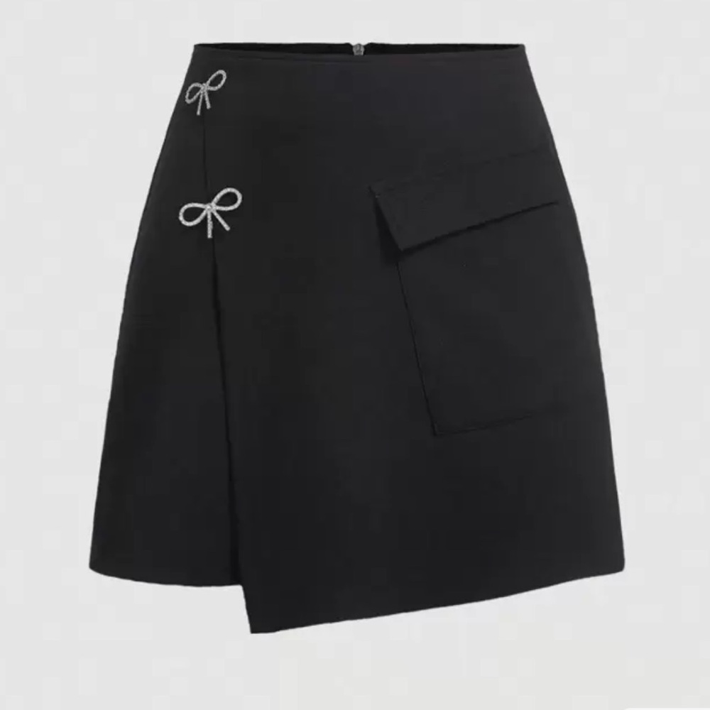 Black Skirt with Rhinestone Bow Detail